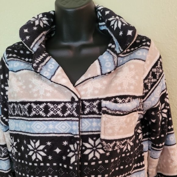 Women's Button Down 2-Piece Fleece Pajama Set - Picture 2 of 7